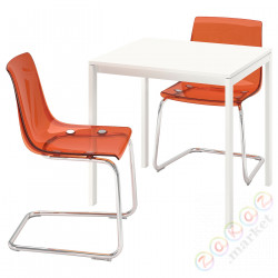⭐MELLTORP / TOBIAS⭐Таблица и 2 стулья, белый белый/хром коричневый/красный, 75x75 cm⭐ИКЕА-69499271