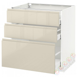 ⭐METOD / MAXIMERA⭐Напольный шкаф с 3 ящики, белый/Voxtorpглянцевый светло-бежевый, 80x60 cm⭐ИКЕА-29143428