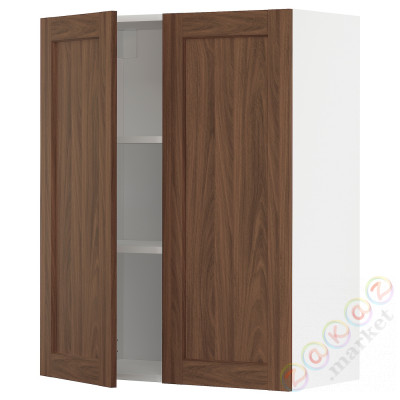 ⭐METOD⭐Навесной шкаф с полками/2 дверь, белый Enköping/коричневый орех, 80x100 cm⭐ИКЕА-49475110
