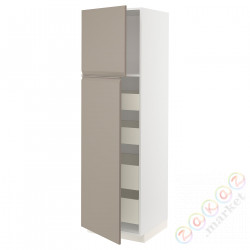 ⭐METOD / MAXIMERA⭐Шкаф, высота 2дверь/4лопата, белый/Upplöv матciemnoбежевый, 60x60x200 cm⭐ИКЕА-09492258