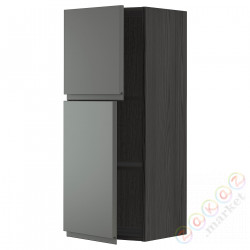 ⭐METOD⭐Навесной шкаф с полками/2 дверь, черный/Voxtorpтемно-серый, 40x100 cm⭐ИКЕА-59467044