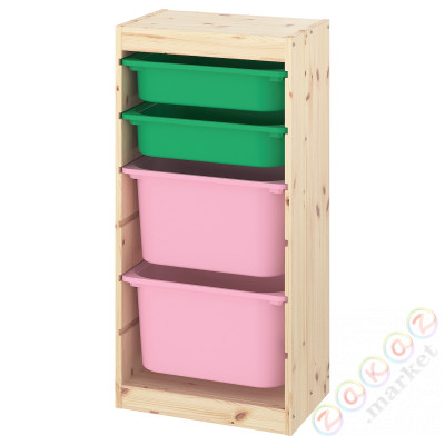 ⭐TROFAST⭐Книжный шкаф с контейнерами, светло-белая морилка сосново-зеленая/розовый, 44x30x91 cm⭐ИКЕА-59338090