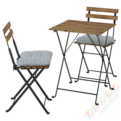 ⭐TARNO⭐Таблица +2 стулья, снаружи, черный/светло-коричневое пятно/Klösan синий⭐ИКЕА-29534907