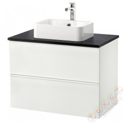 ⭐GODMORGON/TOLKEN / HORVIK⭐Шкаф со столешницей и мойкой 45х32 cm, глянцевый белый/подражаниеacja черныйgo marmuru Смеситель Brлюдоедund, 82x49x72 cm⭐ИКЕА-79482500