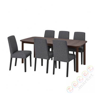 ⭐STRANDTORP / BERGMUND⭐Таблица и 6 стулья, коричневый/Gunnared в среднем Серый, 150/205/260 cm⭐ИКЕА-89441057