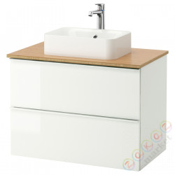 ⭐GODMORGON/TOLKEN / HORVIK⭐Шкаф со столешницей и мойкой 45х32 cm, глянцевый белый/бамбуковая батарея Brлюдоедund, 82x49x72 cm⭐ИКЕА-09308533
