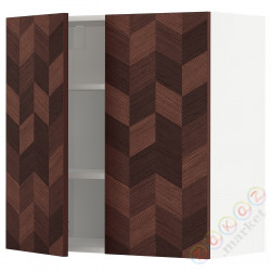 ⭐METOD⭐Навесной шкаф с полками/2 дверь, белый Hasslarp/коричневый шаблон, 80x80 cm⭐ИКЕА-59456776