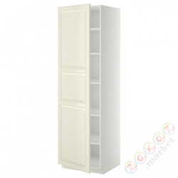 ⭐METOD⭐Высокий шкаф/полки, белый/Bodbyn сливочный, 60x60x200 cm⭐ИКЕА-99463992