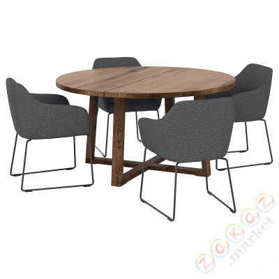 ⭐MORBYLANGA / TOSSBERG⭐Таблица и 4 стулья, шпон дуб коричневый морилка/серый металл, 145 cm⭐ИКЕА-99288031
