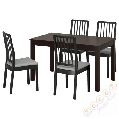 ⭐LANEBERG / EKEDALEN⭐Таблица и 4 стулья, коричневый/черныйсветло-серый, 130/190x80 cm⭐ИКЕА-79304777