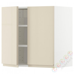 ⭐METOD⭐Навесной шкаф с полками/2 дверь, белый/Voxtorpглянцевый светло-бежевый, 60x60 cm⭐ИКЕА-29458852