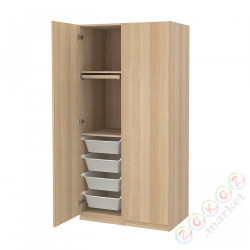 ⭐PAX / FORSAND⭐Комбинация шкафов, под беленый дуб/под беленый дуб, 100x60x201 cm⭐ИКЕА-19420459