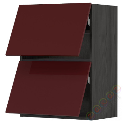 ⭐METOD⭐Горизонтальный шкаф 2 Drzв и открытое касание, черный калларп/темно-красно-коричневый блеск, 60x80 cm⭐ИКЕА-99393782