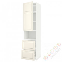 ⭐METOD / MAXIMERA⭐В шкафу для микрофона дверь/2 ящики, белый/Bodbyn сливочный, 60x60x240 cm⭐ИКЕА-99460724