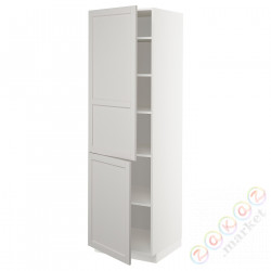 ⭐METOD⭐Высокий шкаф с полками/2Drz, белый/Lerhyttan светло-серый, 60x60x200 cm⭐ИКЕА-49460279