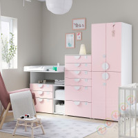 ⭐SMASTAD / PLATSA⭐Книжный шкаф, белый бледно-розовый/с пеленальным столиком, 210x79x181 cm⭐ИКЕА-59431173