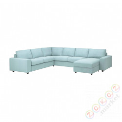 ⭐VIMLE⭐Чехол на угловой диван, 5-человек, с шезлонгом сширокийmi связаныokietnikami/Saxemara светло-синий⭐ИКЕА-19424259