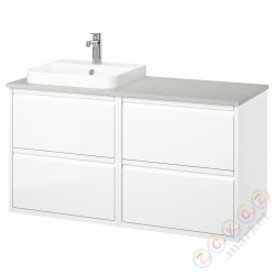 ⭐ANGSJON / BACKSJON⭐Тумба под умывальник/umywalka/bateria, глянцевый белый/Серый имитация камня, 122x49x71 cm⭐ИКЕА-99528578