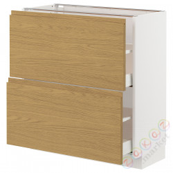 ⭐METOD / MAXIMERA⭐Напольный шкаф с 2 ящики, белый/Voxtorpподражание. дуб, 80x37 cm⭐ИКЕА-59537947