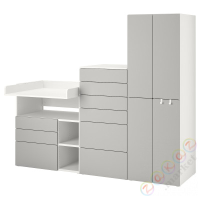 ⭐SMASTAD / PLATSA⭐Книжный шкаф, белый Серый/с пеленальным столиком, 210x79x181 cm⭐ИКЕА-69431200