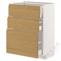 ⭐METOD / MAXIMERA⭐Напольный шкаф с 3 ящики, белый/Voxtorpподражание. дуб, 60x37 cm⭐ИКЕА-59538131