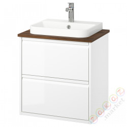 ⭐ANGSJON / BACKSJON⭐Sзаf umyw сящики/umyw/bateria, глянцевый белый/коричневый орех, 62x49x71 cm⭐ИКЕА-29521472