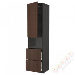 ⭐METOD / MAXIMERA⭐В шкафу для микрофона дверь/2 ящики, черный/Sinarp коричневый, 60x60x240 cm⭐ИКЕА-99462681