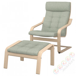 ⭐POANG⭐Кресло/podnóżek, дубовый шпон, беленый/Gunnared светло-зеленый⭐ИКЕА-69501938