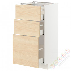 ⭐METOD / MAXIMERA⭐Напольный шкаф с 3 ящики, белый/Askersund яркий узор ясеня, 40x37 cm⭐ИКЕА-79335707