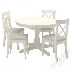⭐INGATORP / INGOLF⭐Таблица и 4 стулья, белый/Халларп бежевый, 110/155 cm⭐ИКЕА-39482696