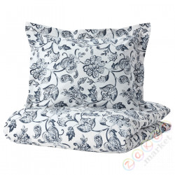 ⭐JUNIMAGNOLIA⭐Poszwa na kołdrę i posвызовka, белый/темно-синий, 150x200/50x60 cm⭐ИКЕА-90493286