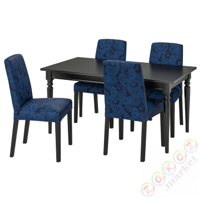 ⭐INGATORP / BERGMUND⭐Таблица и 4 стулья, черный/Kvillsfors ciemnoсиний/синий, 155/215 cm⭐ИКЕА-49428958