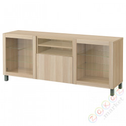 ⭐BESTA⭐Тумба под ТВ с ящики, Синдвик под дуб беленый морилка/Лаппвикен/Stubbarp зеленый, 180x42x74 cm⭐ИКЕА-89442226