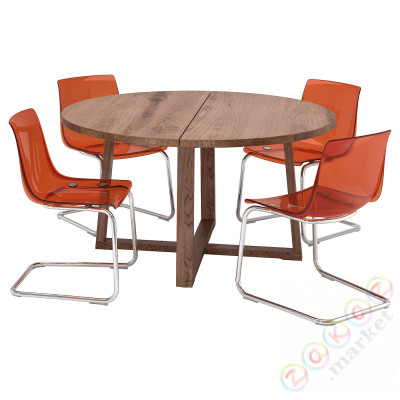 ⭐MORBYLANGA / TOBIAS⭐Таблица и 4 стулья, шпон дуб коричневый морилка/коричнево-красный хром, 145 cm⭐ИКЕА-39484959