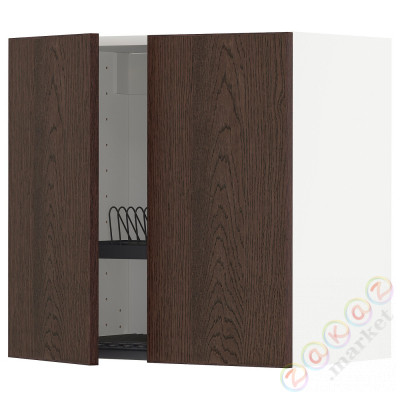 ⭐METOD⭐Навесной шкаф с крылом для сушки/2 дверь, белый/Sinarp коричневый, 60x60 cm⭐ИКЕА-49470080