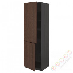 ⭐METOD⭐Высокий шкаф с полками/2Drz, черный/Sinarp коричневый, 60x60x200 cm⭐ИКЕА-79462682