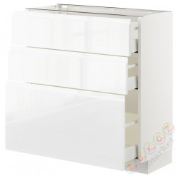 ⭐METOD / MAXIMERA⭐Напольный шкаф с 3 ящики, белый/Блеск Voxtorp/белый, 80x37 cm⭐ИКЕА-39255062