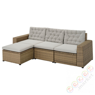 ⭐SOLLERON⭐3-пассажирский модульный диван, снаружи, коричневый с подставкой для ног/Kuddarna Серый⭐ИКЕА-99303263