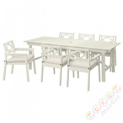 ⭐BONDHOLMEN⭐Стол + 6 стульев с подлокотником., снаружи., белый/бежевый/Frösön/Дувхольмен бежевый⭐ИКЕА-09551182