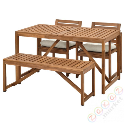 ⭐NAMMARO⭐Таблица +2 стулья + скамейка, снаружи, светло-коричневое пятно/Kuddarna бежевый⭐ИКЕА-09491211