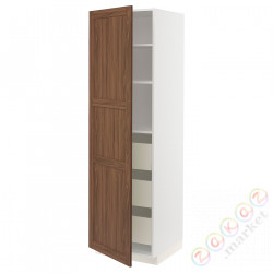 ⭐METOD / MAXIMERA⭐Высокий шкаф с ящики, белый Enköping/коричневый орех, 60x60x200 cm⭐ИКЕА-99475198