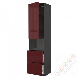 ⭐METOD / MAXIMERA⭐В шкафу для микрофона дверь/2 ящики, черный калларп/темно-красно-коричневый блеск, 60x60x240 cm⭐ИКЕА-39464635