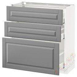 ⭐METOD / MAXIMERA⭐Напольный шкаф с 3 ящики, белый/Bodbyn Серый, 80x37 cm⭐ИКЕА-69052195