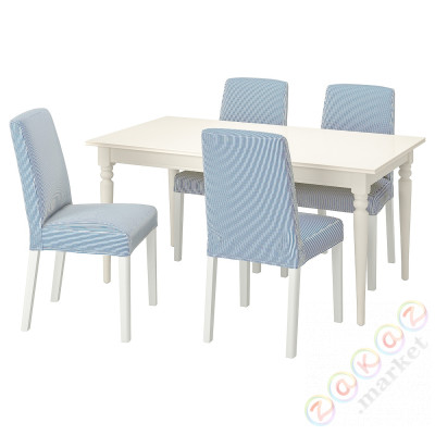 ⭐INGATORP / BERGMUND⭐Таблица и 4 стулья, белый/Rommele темно-синий/белый, 155/215 cm⭐ИКЕА-69408209