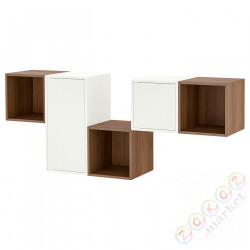 ⭐EKET⭐Комбинация навесных шкафов, белый/орех, 175x35x70 cm⭐ИКЕА-69490317