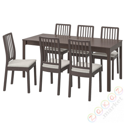 ⭐EKEDALEN / EKEDALEN⭐Таблица и 6 стулья, темно коричневый темно коричневый/Orrsta светло-серый, 120/180 cm⭐ИКЕА-69482746
