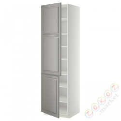 ⭐METOD⭐Высокий шкаф с полками/2Drz, белый/Bodbyn Серый, 60x60x220 cm⭐ИКЕА-29465961