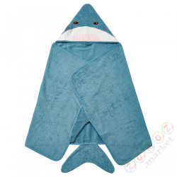 ⭐BLAVINGAD⭐Полотенце с капюшоном, w kшт.ałcт.е.акулаa/серо-голубой, 70x140 cm⭐ИКЕА-90528441