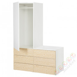 ⭐PLATSA⭐Гардероб с 1 DrzВайами я6 ящики, белый Kalbåden/żywy efekt sosny FONNES белый, 120x57x181 cm⭐ИКЕА-89501428