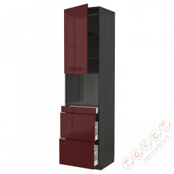 ⭐METOD / MAXIMERA⭐Обувь для микрокомбо дверь/3шу, черный калларп/темно-красно-коричневый блеск, 60x60x240 cm⭐ИКЕА-59459303